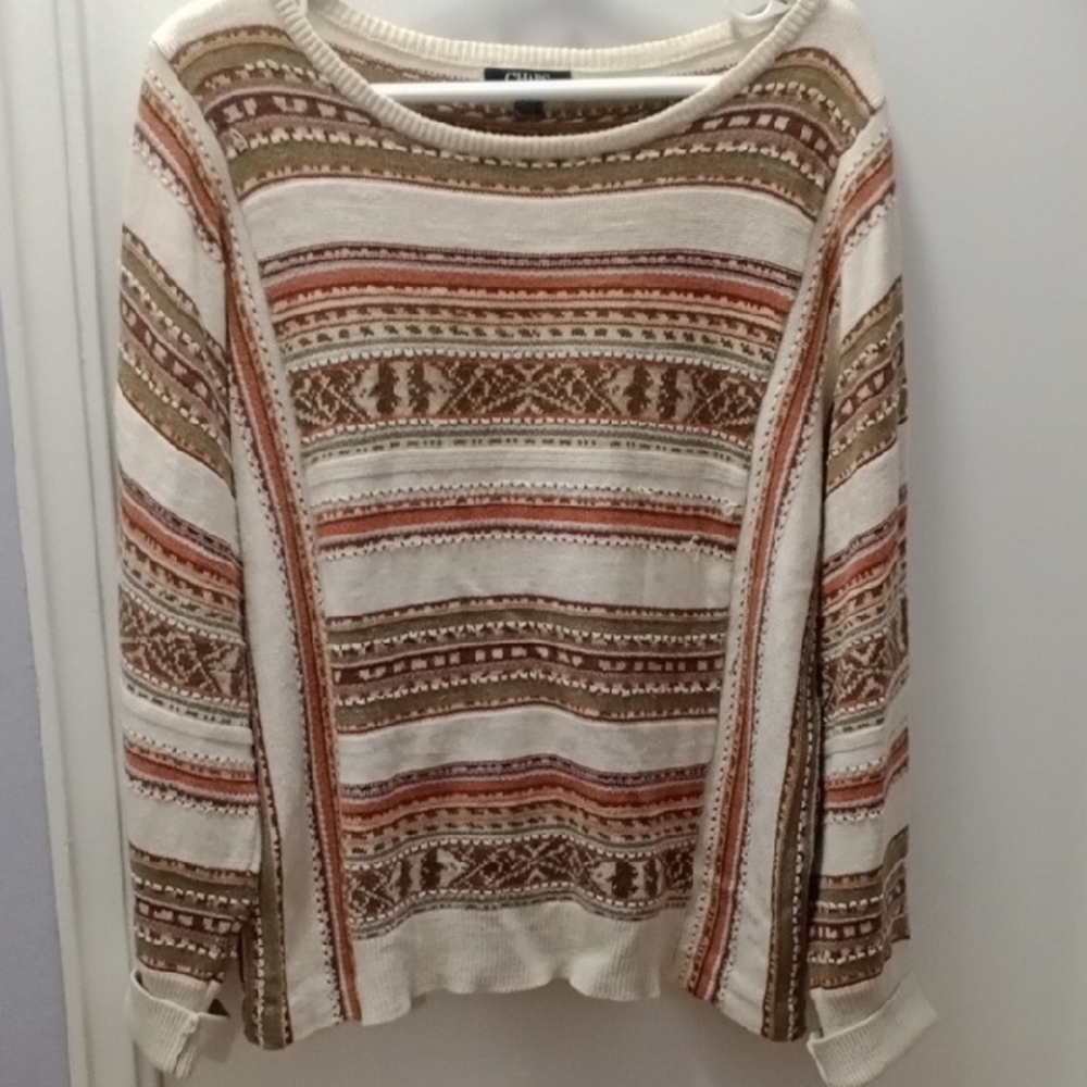 Chaps Women's Cream and Brown Patterned Sweater